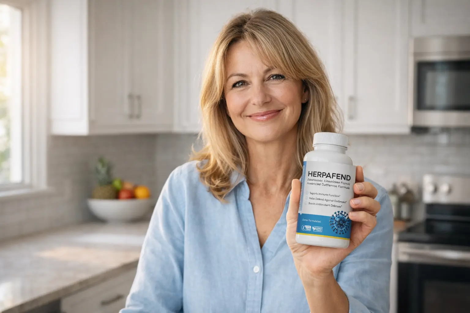 Adult holding a Herpafend bottle