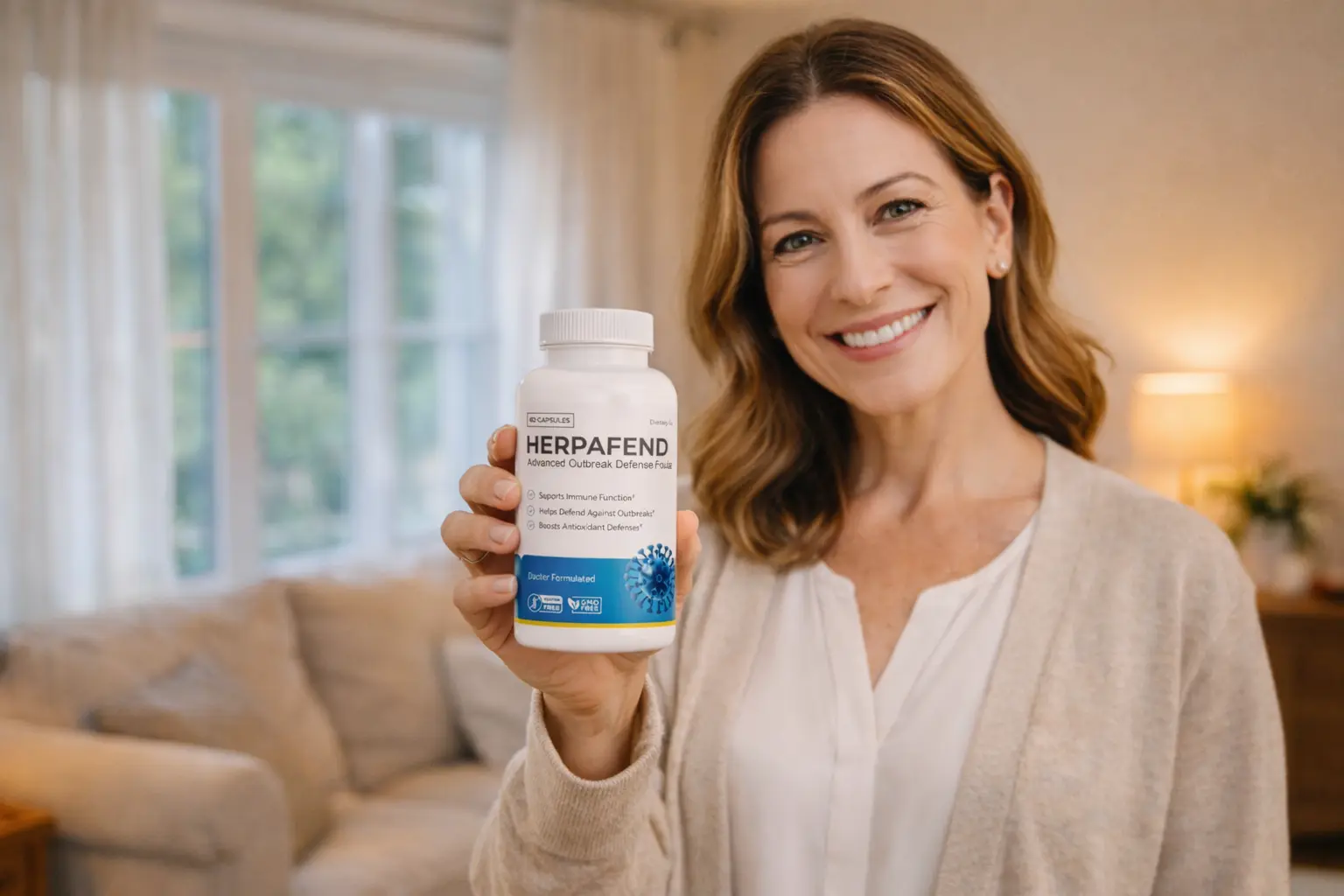 Adult holding a Herpafend bottle