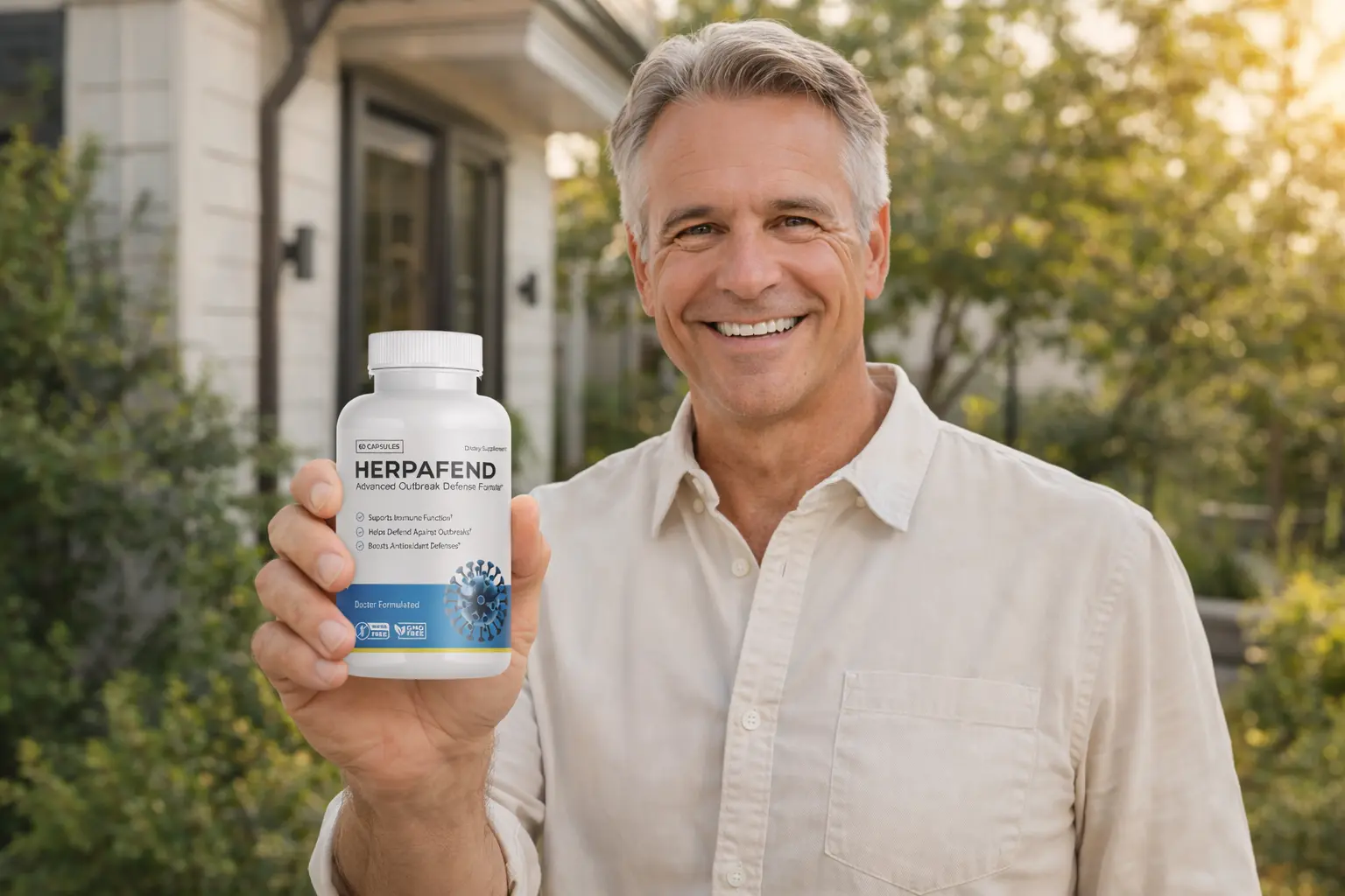 Adult holding a Herpafend bottle