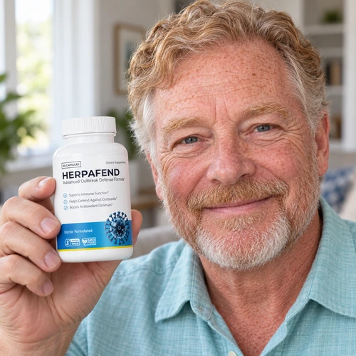 Adult holding a Herpafend bottle
